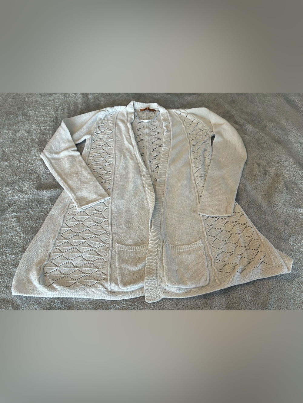 Women’s Belldini Brand White Long Length Open-Front Knit Cardigan Sweater